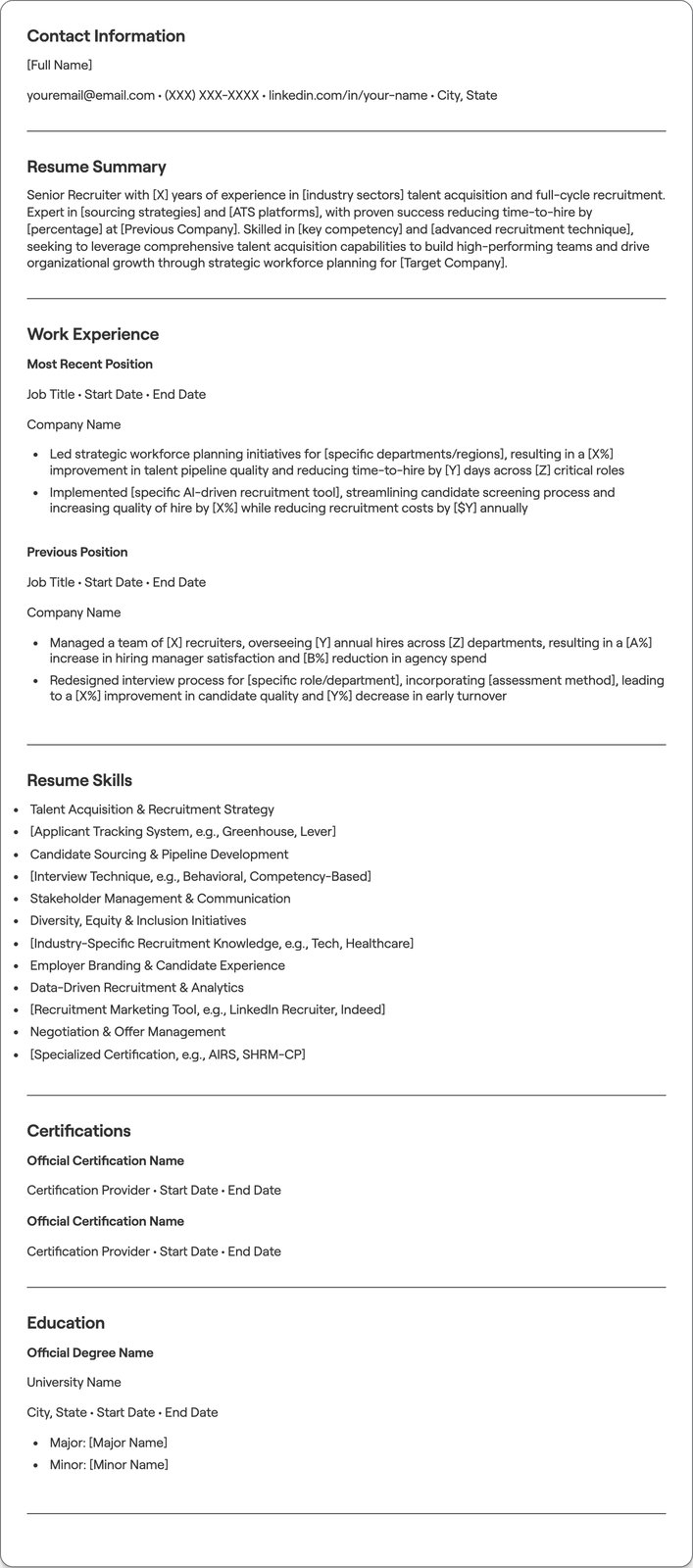 Senior Recruiter resume example