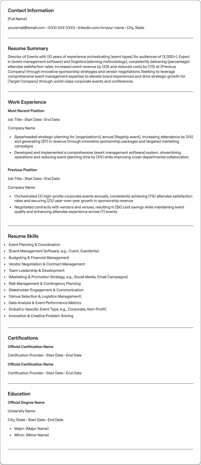 Director of Events resume example