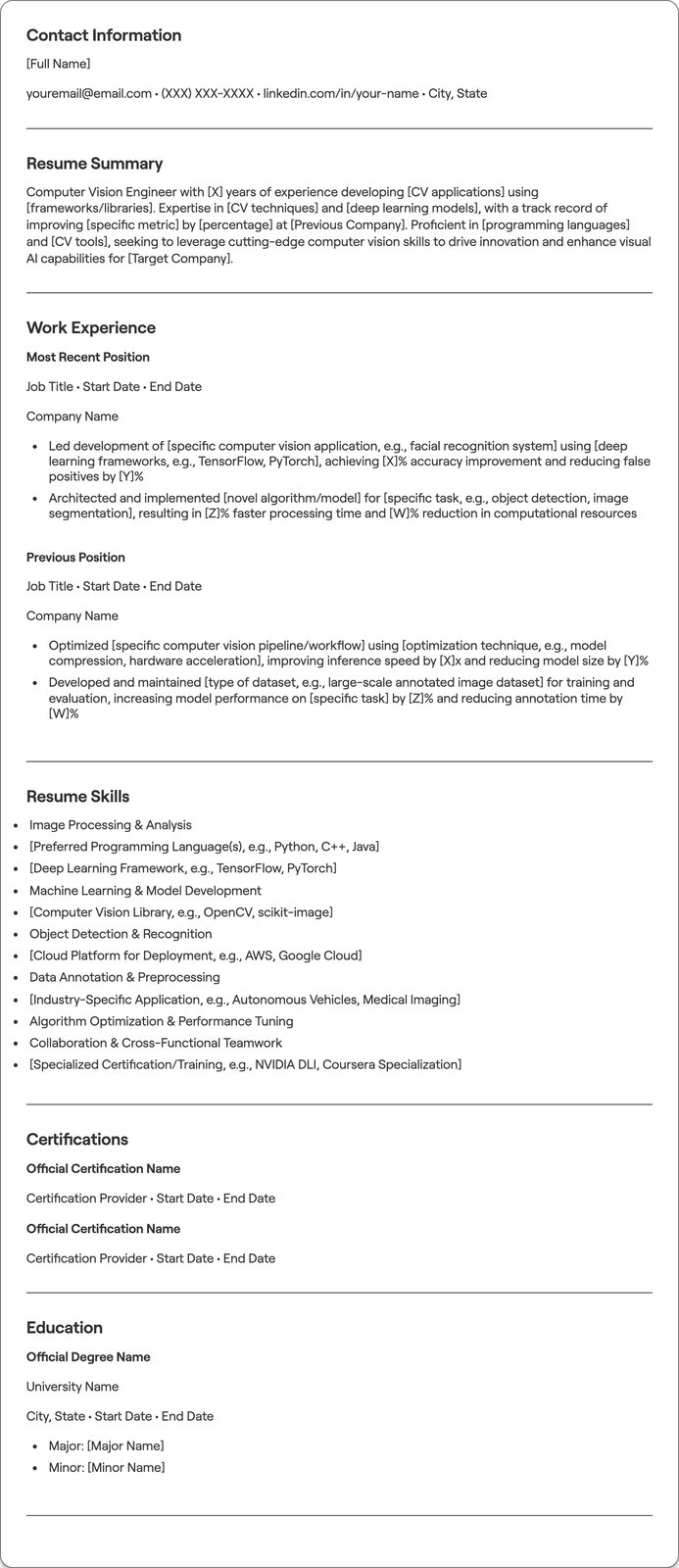 Computer Vision Engineer resume example