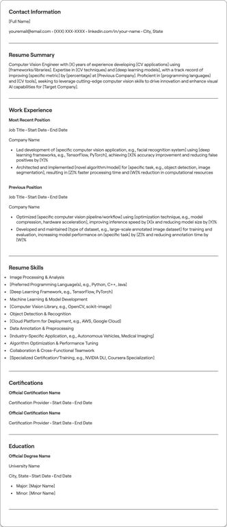 Computer Vision Engineer resume preview