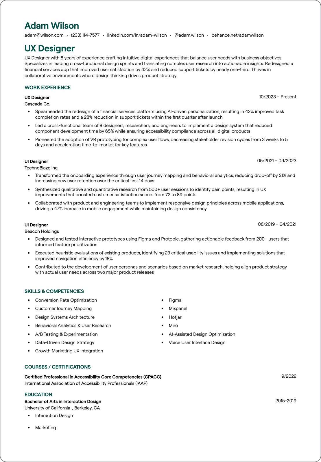 UX Designer resume example