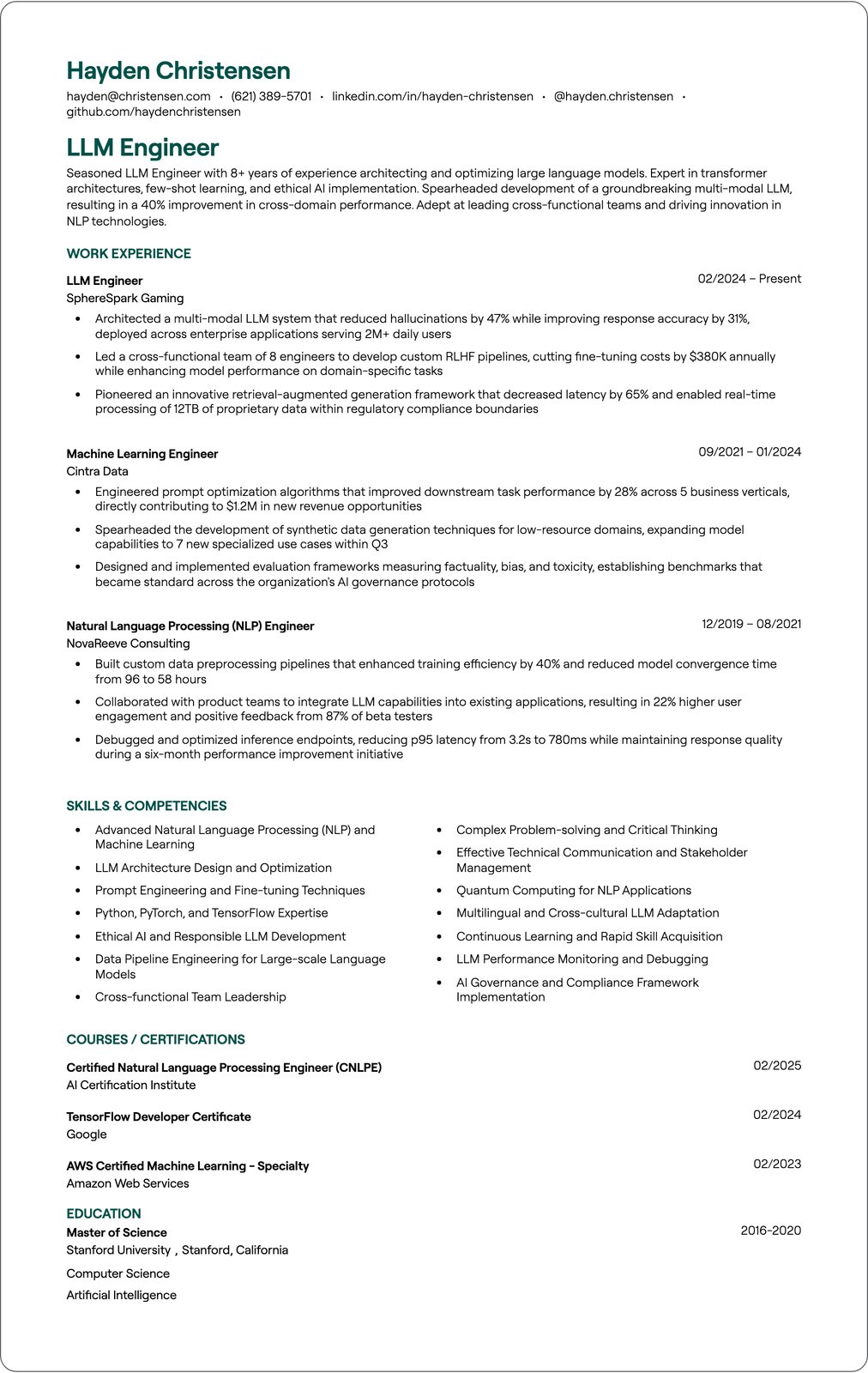 LLM Specialist resume example