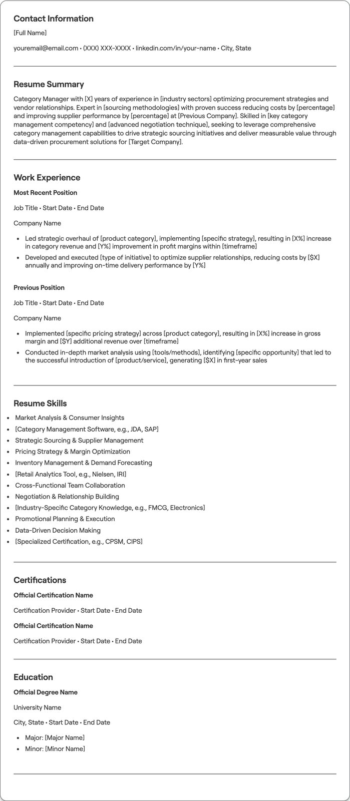 Category Manager resume example