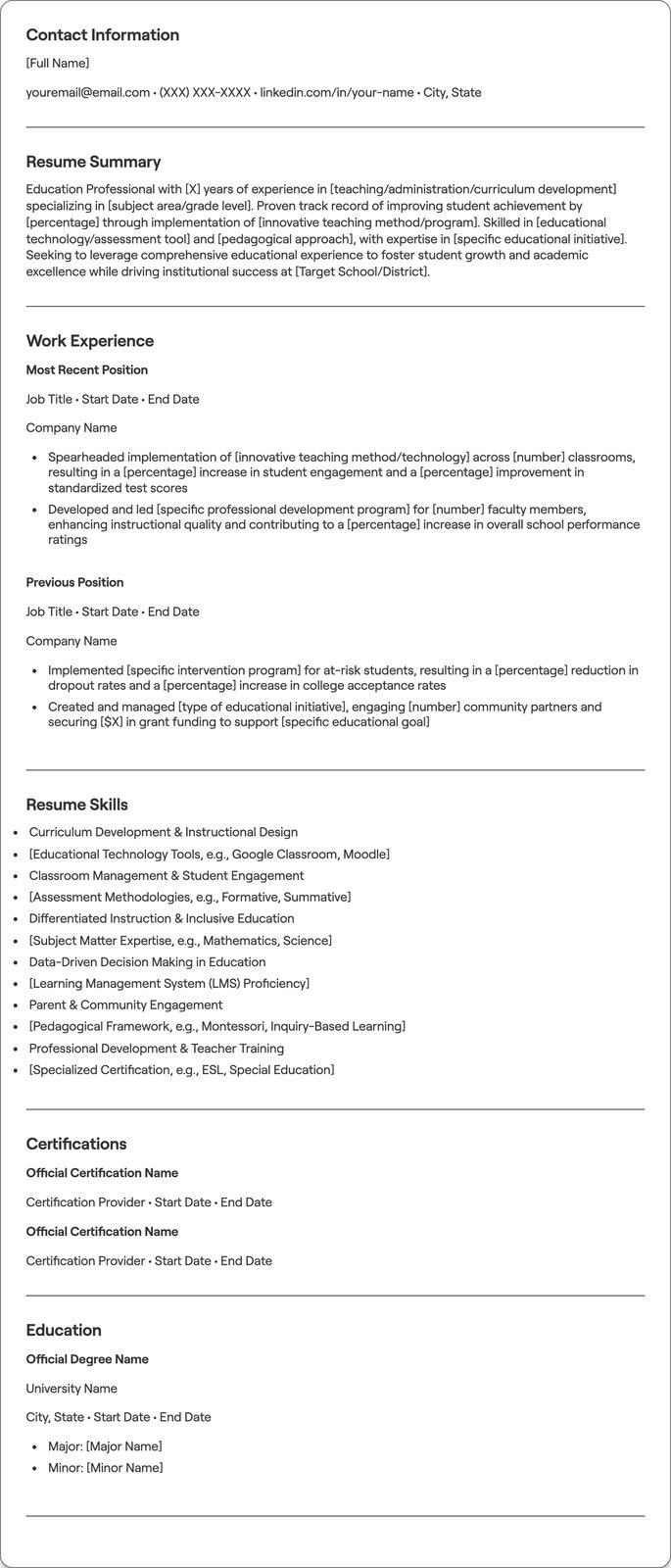 Education resume example