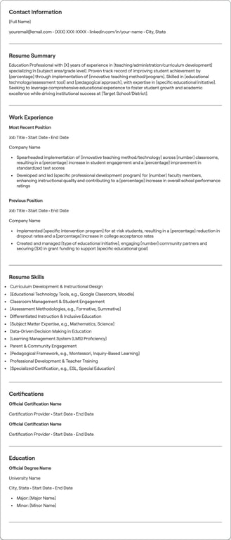 Education resume preview