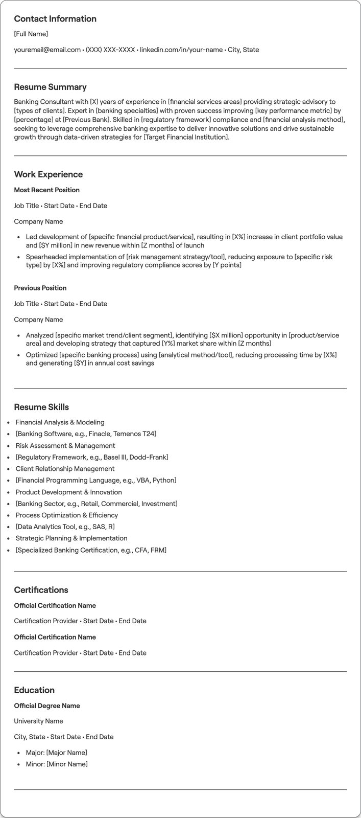 Banking Consultant resume example
