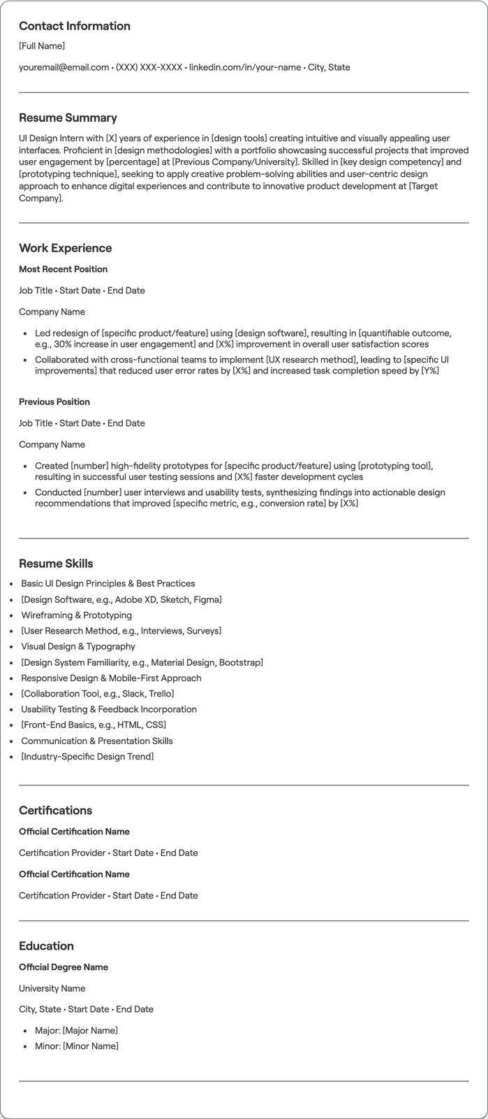 UI Design Intern resume example