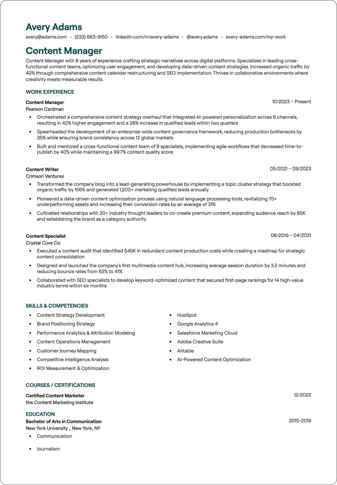 Senior Content Manager resume example