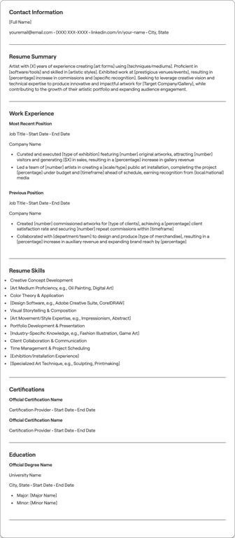 Artist resume example