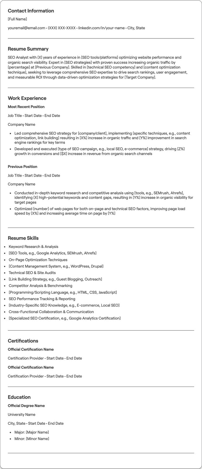 SEO Analyst resume example