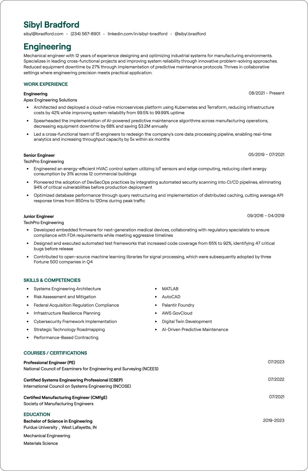 Commissioning Engineer resume example