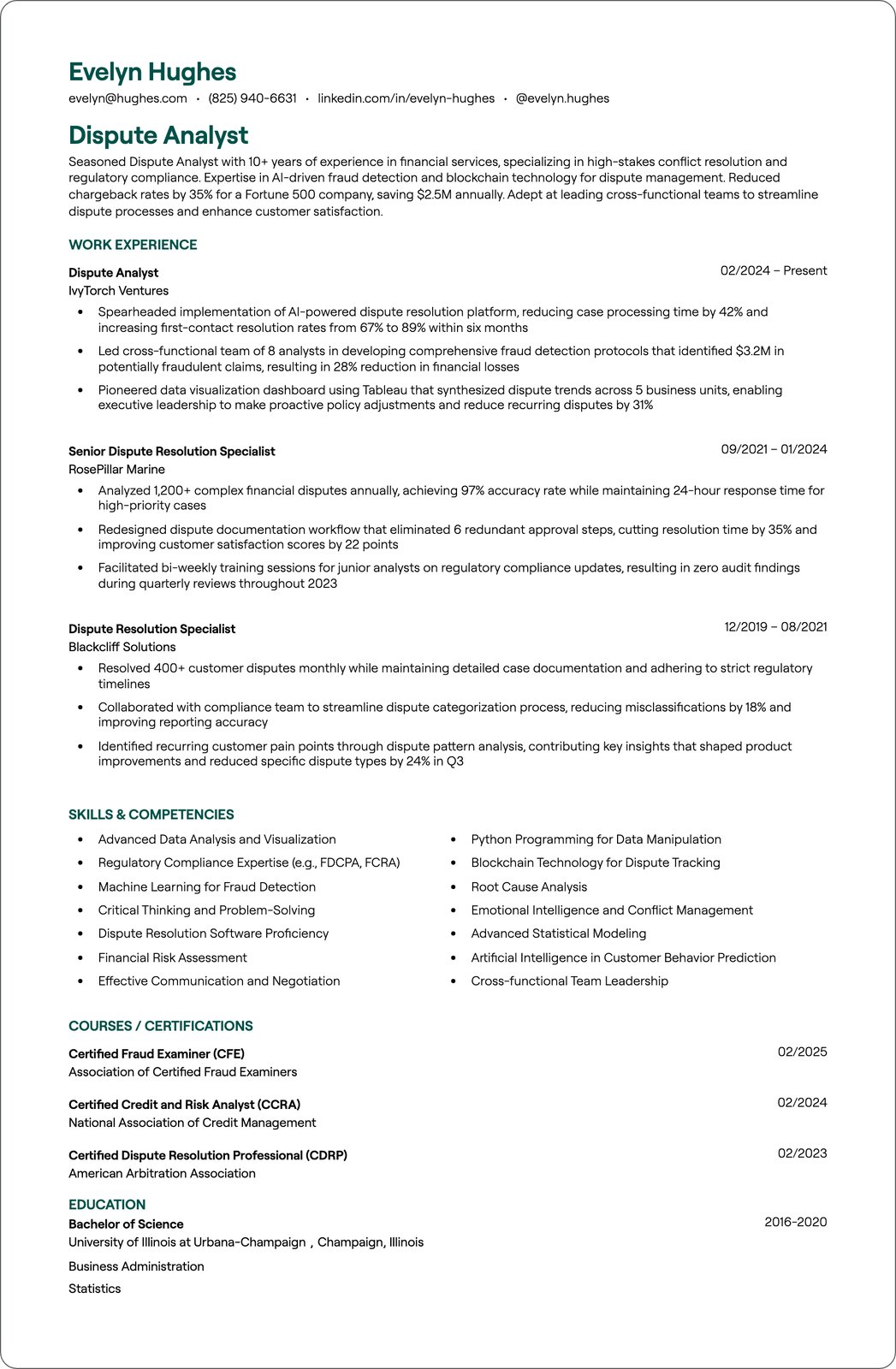 Conflict Resolution Analyst resume example