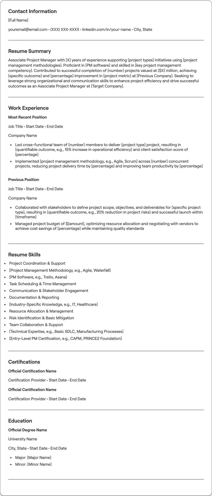 Associate Project Manager resume example