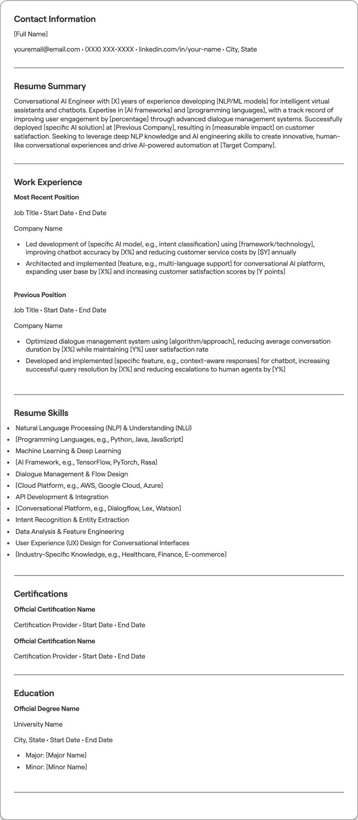 Conversational AI Engineer resume example