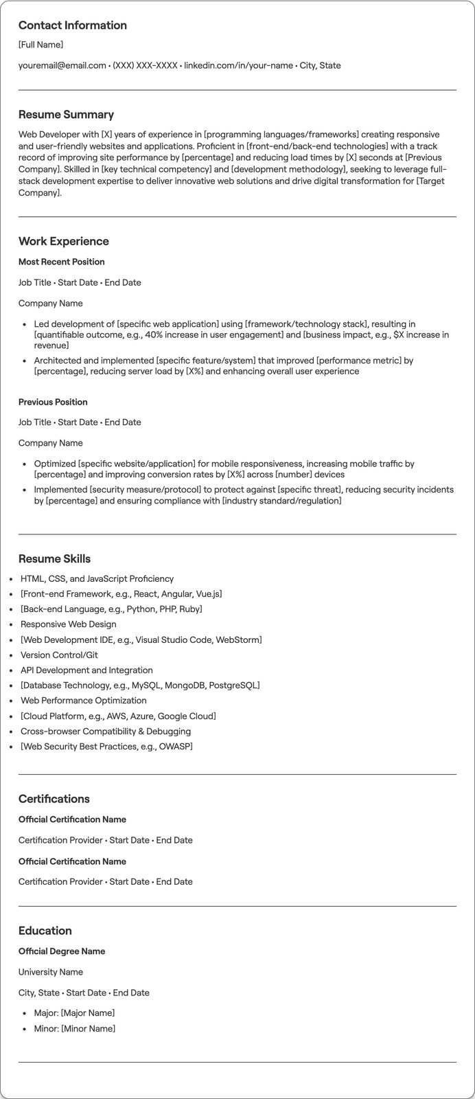 Web Developer resume example