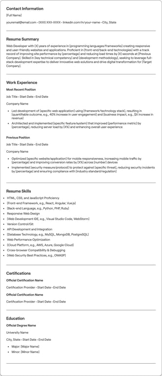 Web Developer resume preview