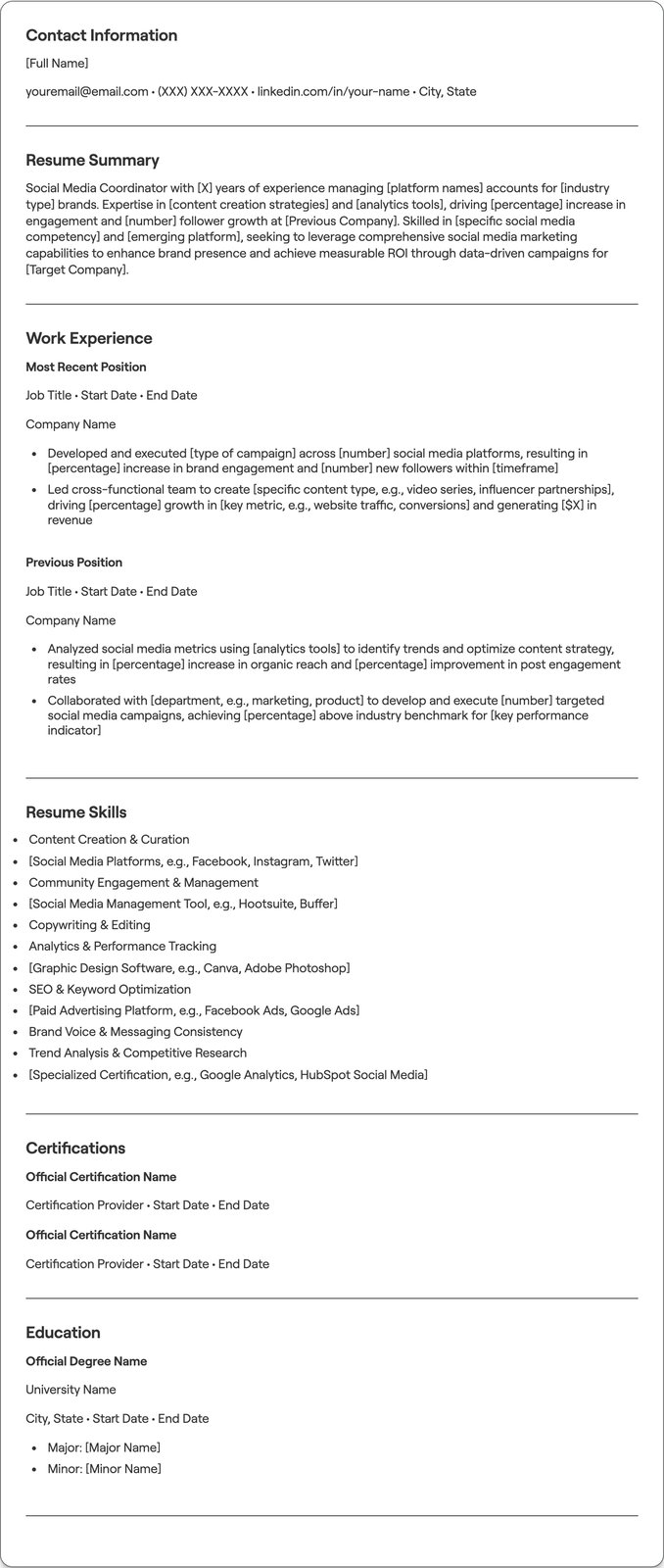Social Media Coordinator resume example