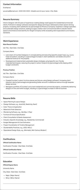 Interior Designer resume example