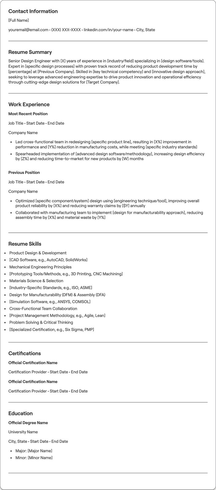 Senior Design Engineer resume example