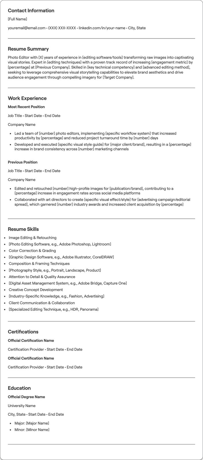 Photo Editor resume example