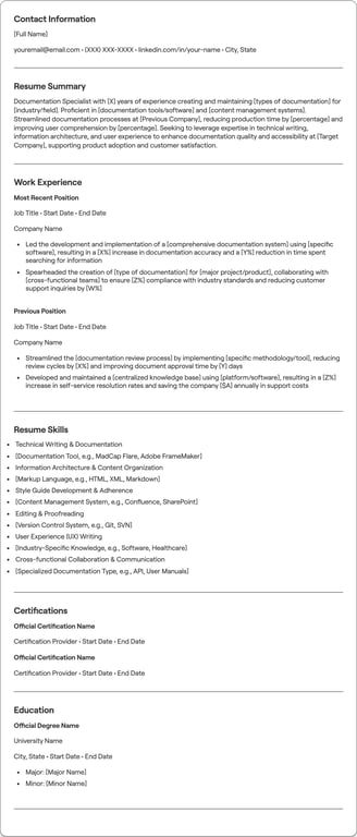 Documentation Specialist resume preview