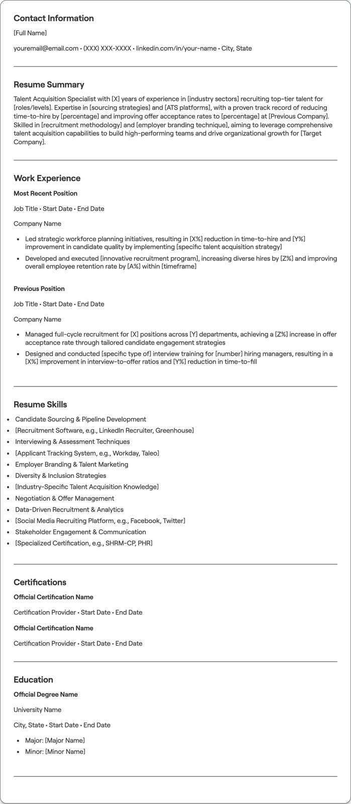 Talent Acquisition resume example
