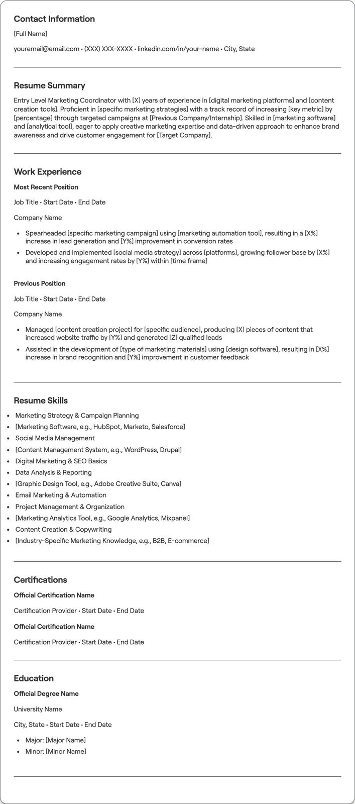Entry Level Marketing Coordinator resume example