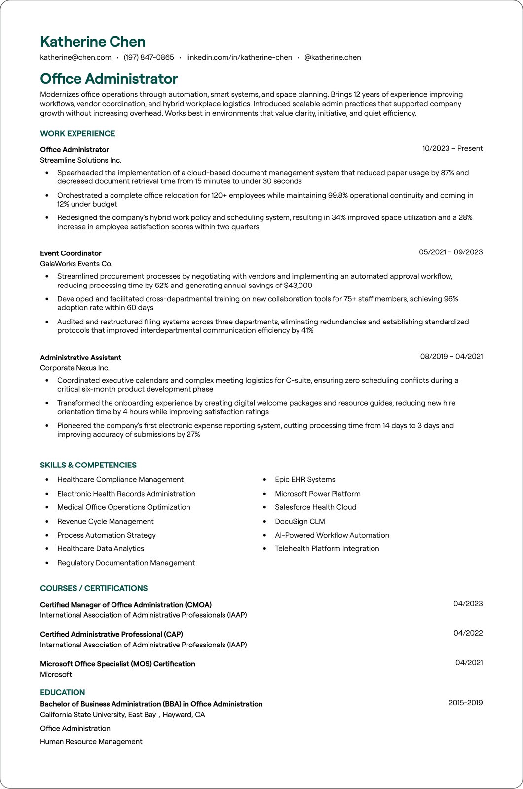 Senior Office Administrator resume example