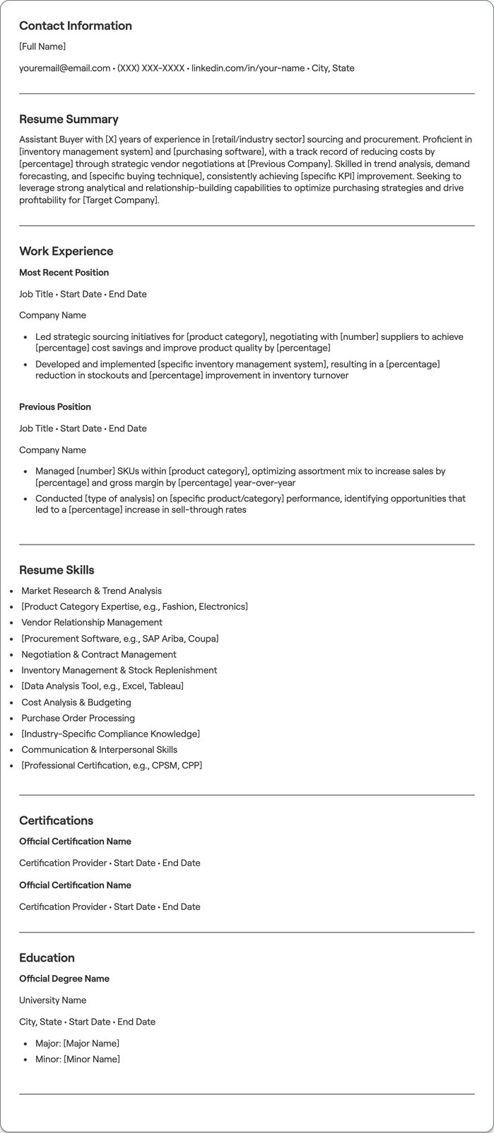 Assistant Buyer resume example