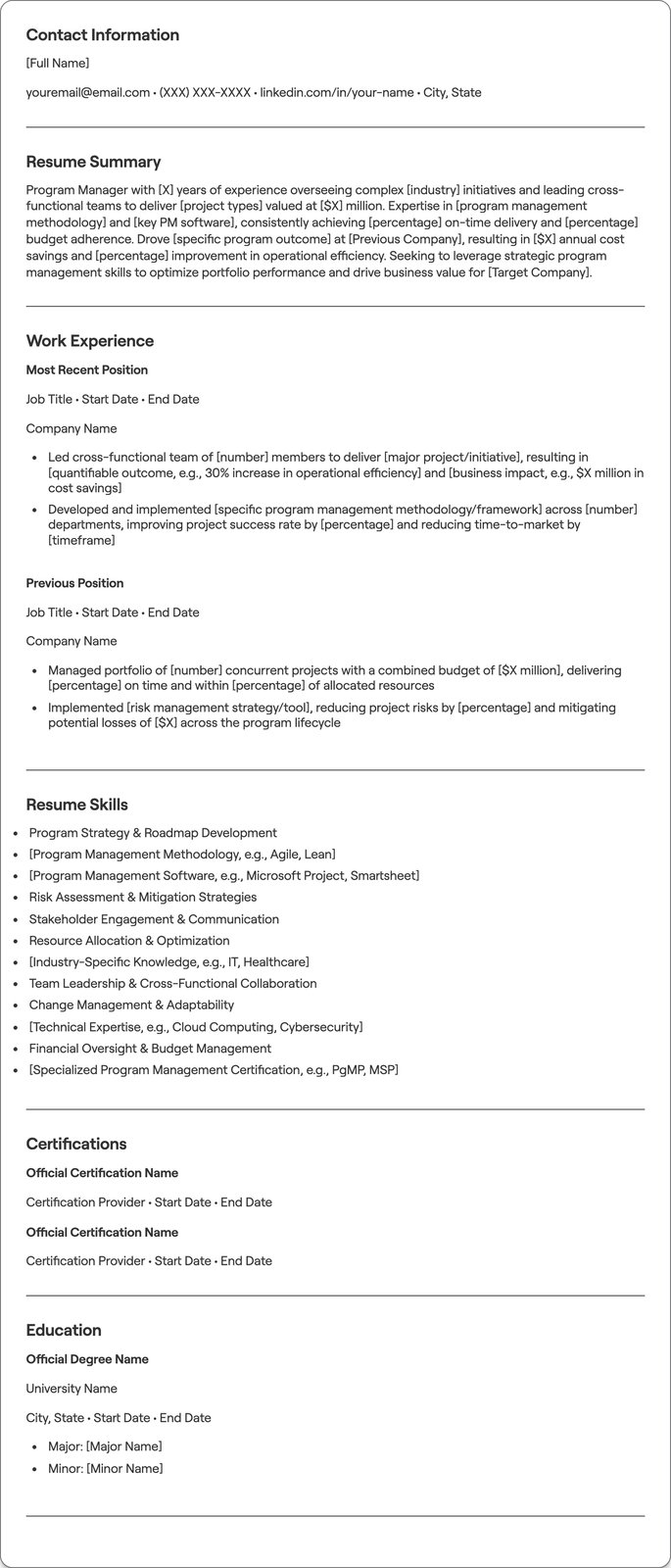 Program Manager resume example