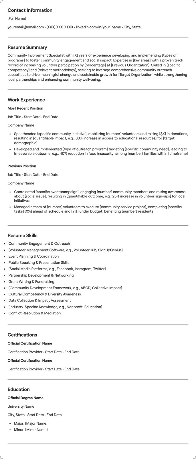 Community Involvement resume example