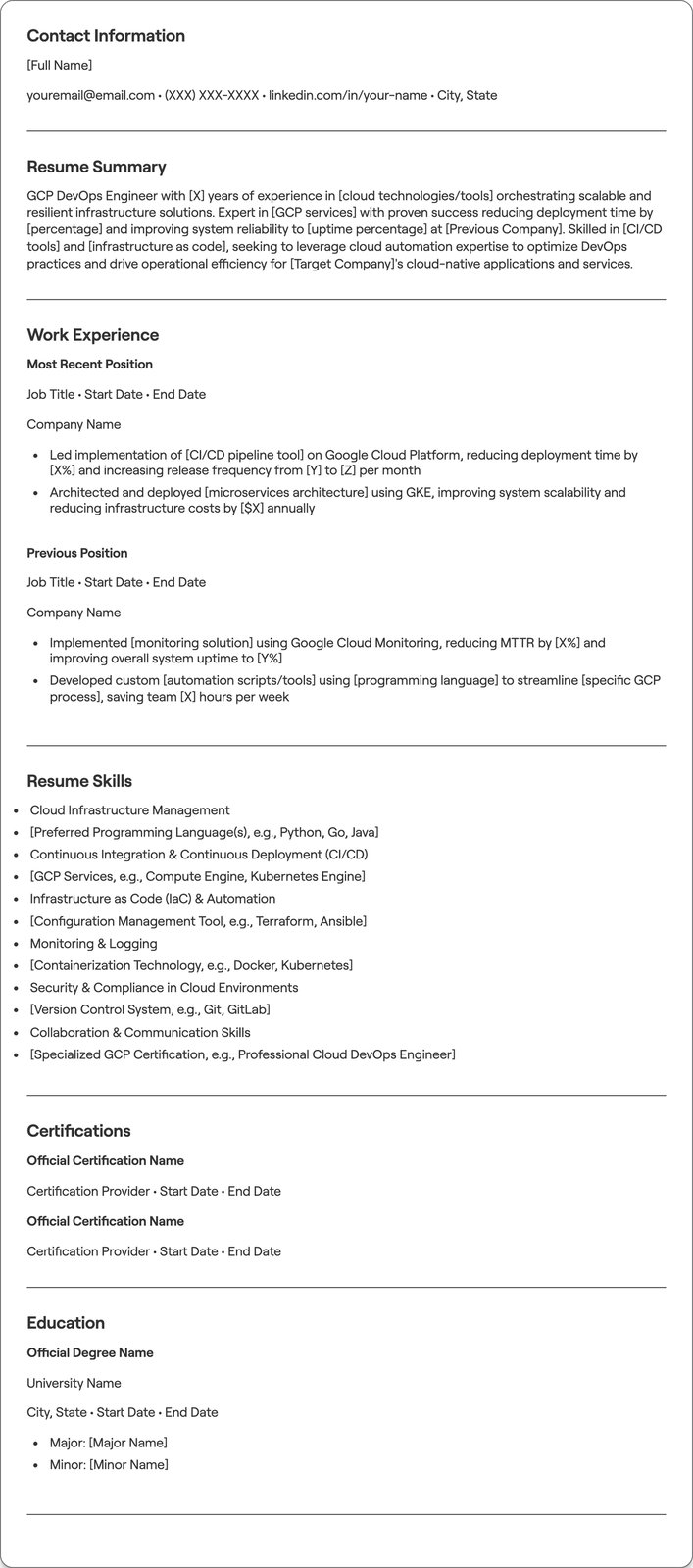 GCP DevOps resume example