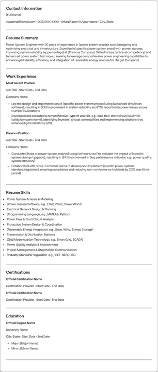 Power Engineer resume example