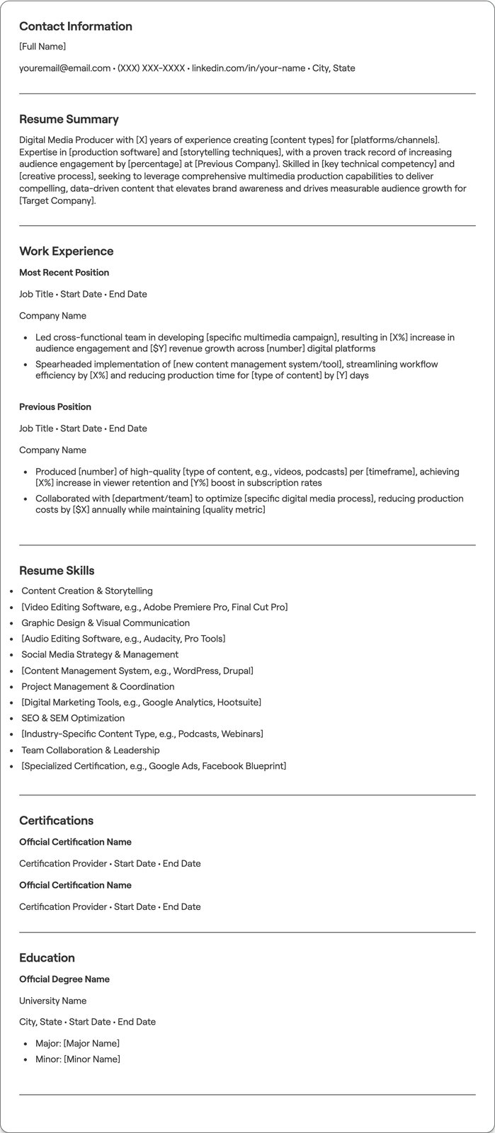 Digital Media Producer resume example