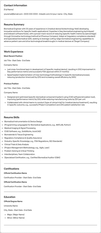 Biomedical Engineer resume preview
