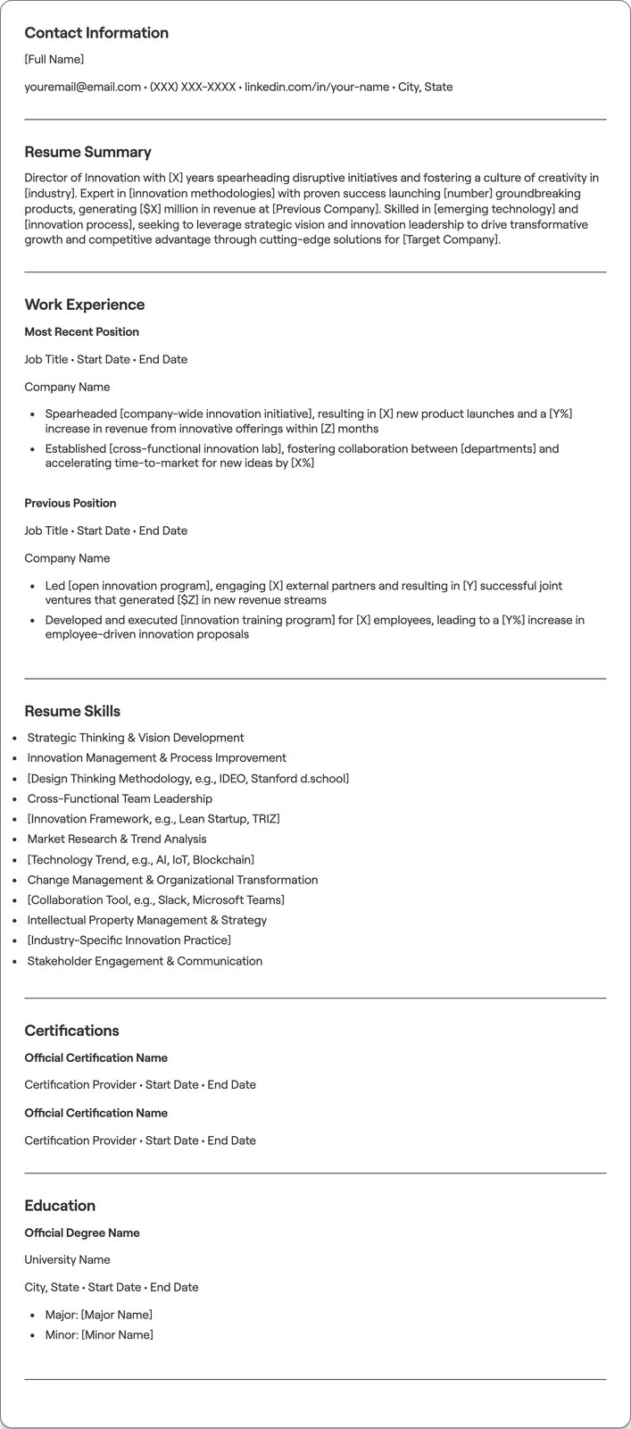 Director of Innovation resume example