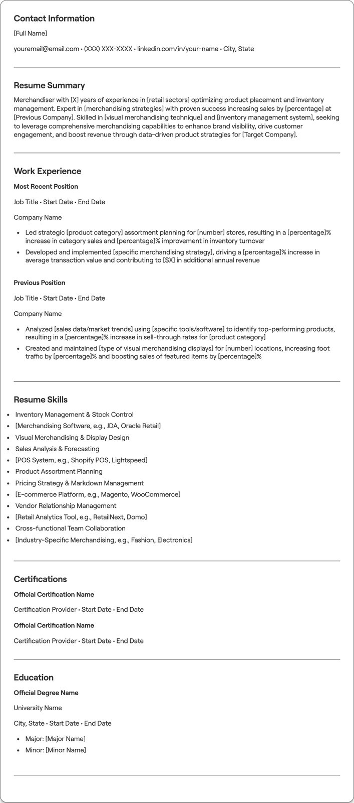 Merchandiser resume example