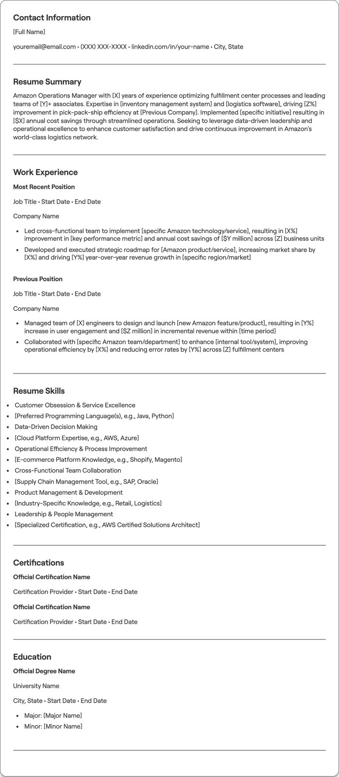 Amazon resume example