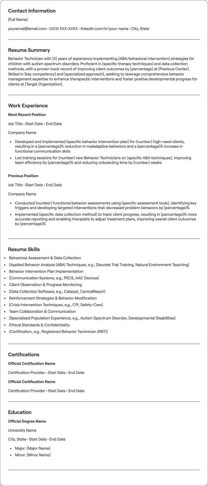Behavior Technician resume example