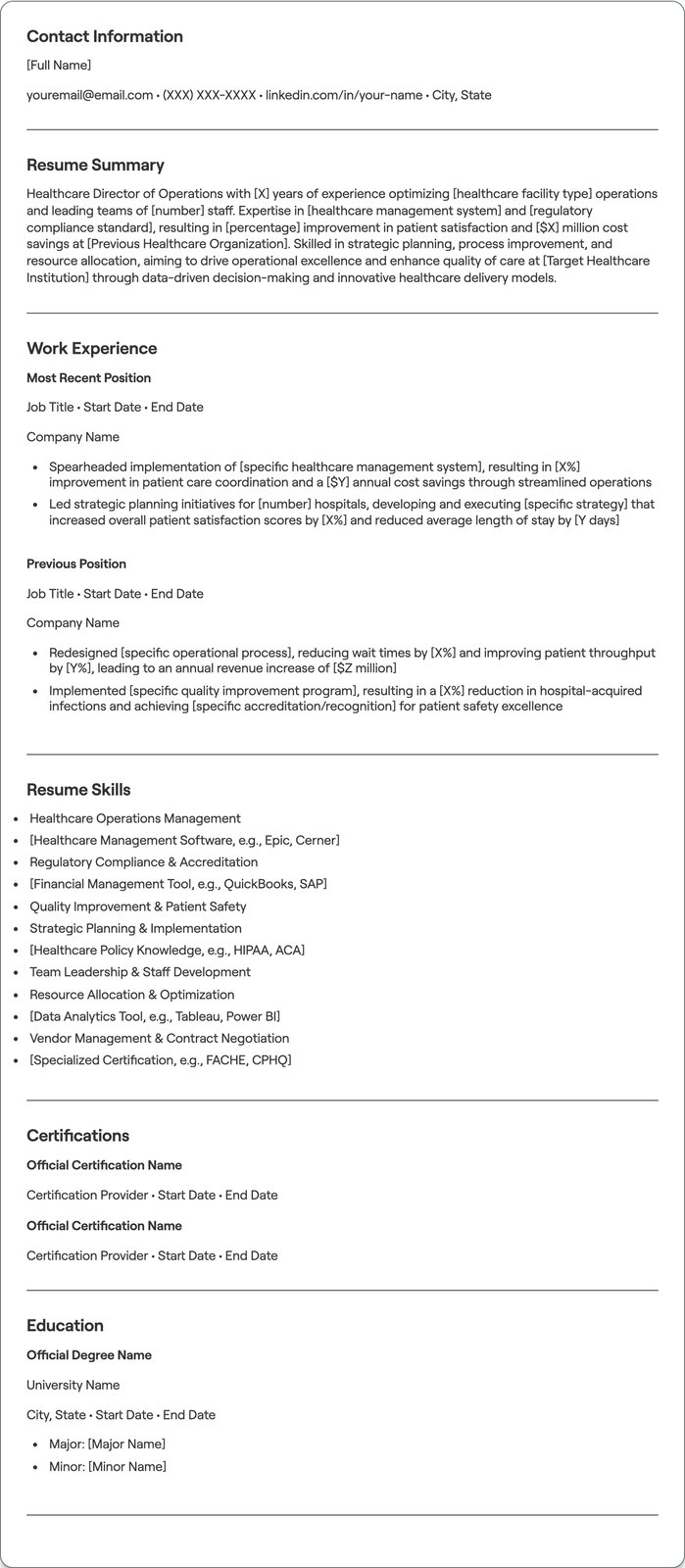 Healthcare Director of Operations resume example