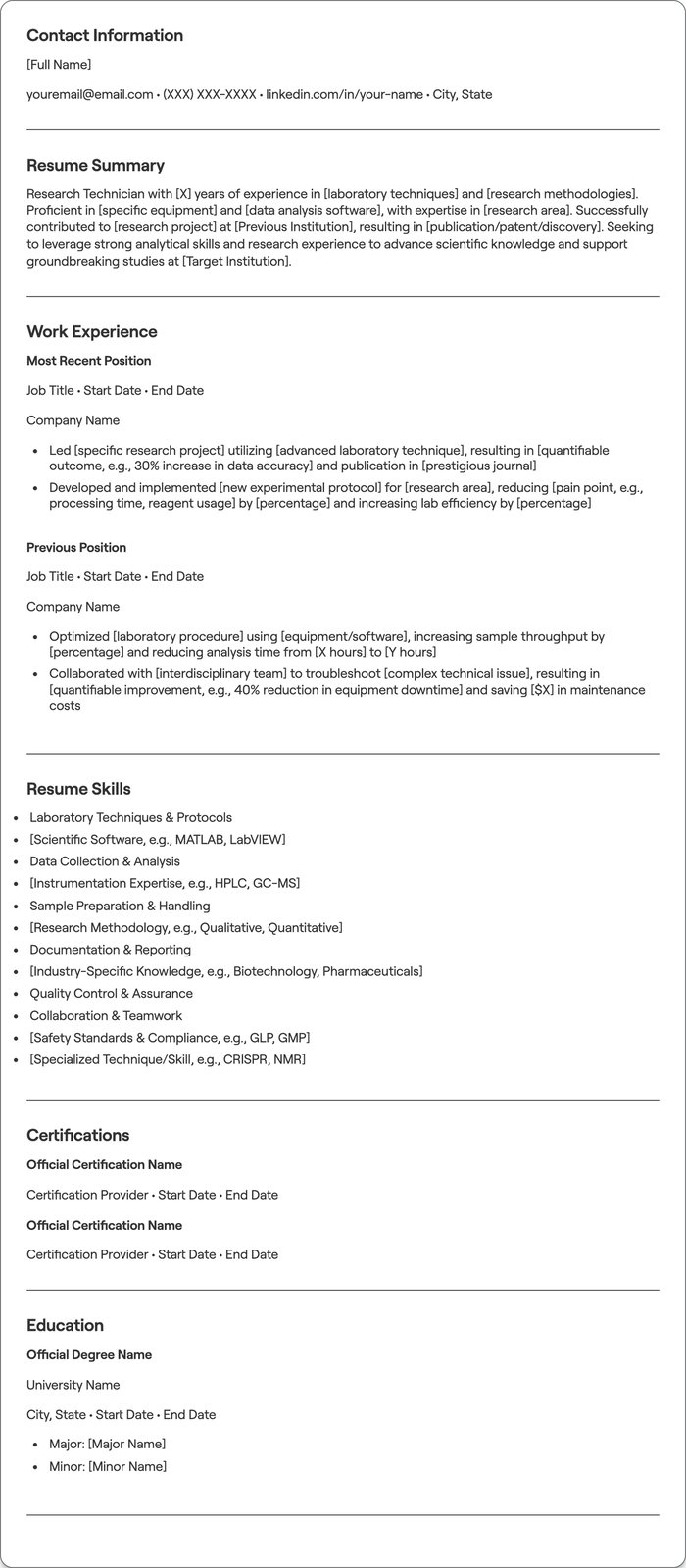 Research Technician resume example