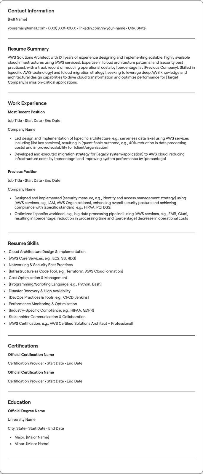AWS Solutions Architect resume example