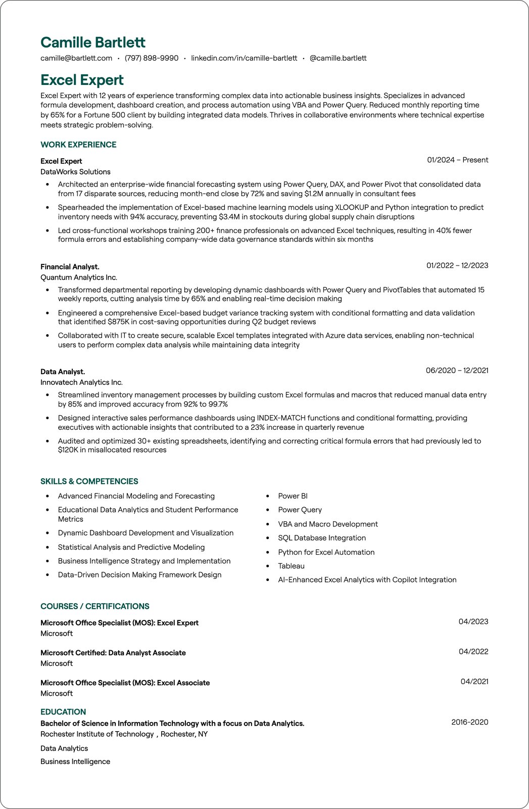 Macro Excel Expert resume example