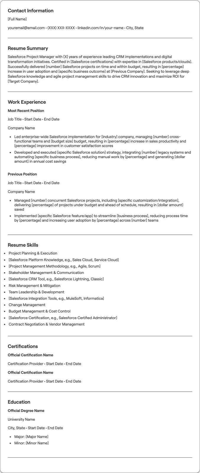 Salesforce Project Manager resume example