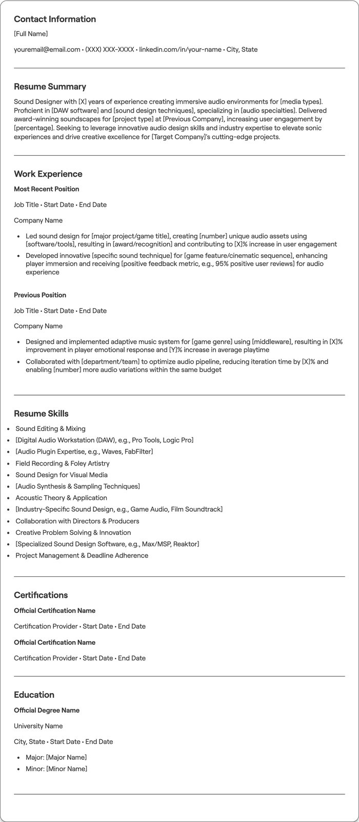 Sound Designer resume example