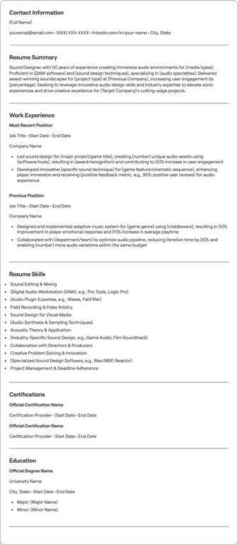 Sound Designer resume example