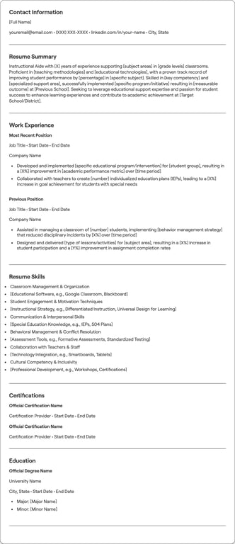 Instructional Aide resume example