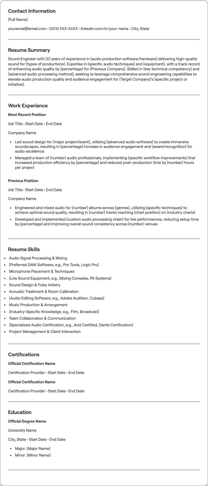 Sound Engineer resume example
