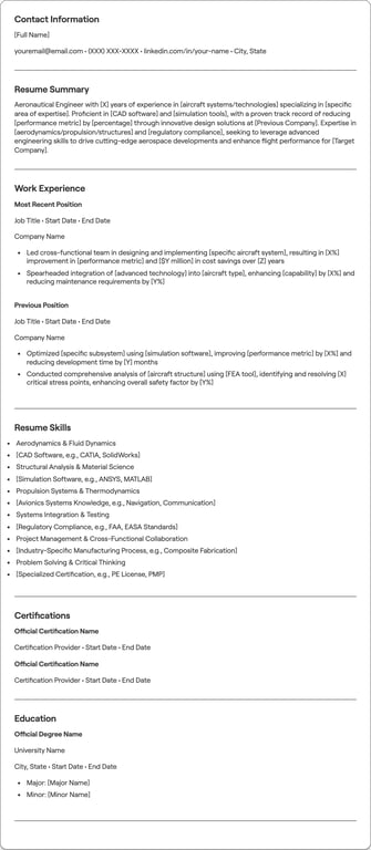 Aeronautical Engineer resume example