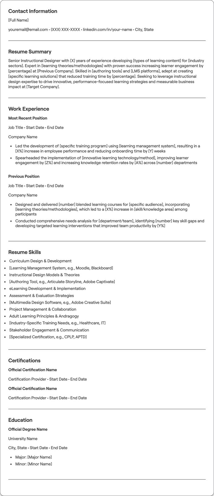 Senior Instructional Designer resume example